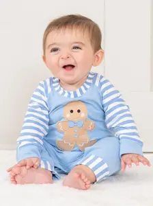 Christmas Gingerbread Romper Pajamas - Blue