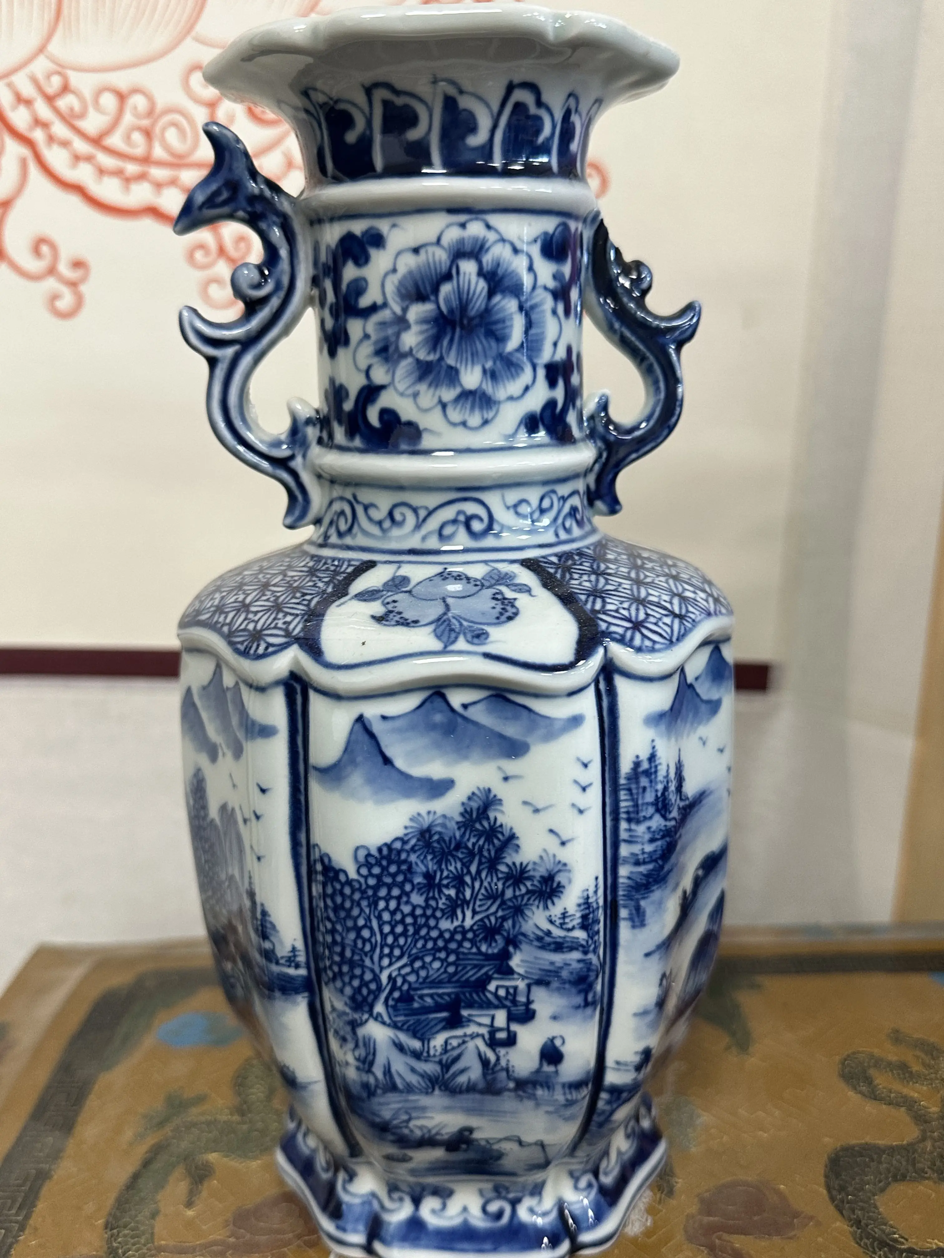 Antique Jun Ware Gilded Poem 6-Sided Porcelain Ornament, Collectible Cultural Pottery Decor