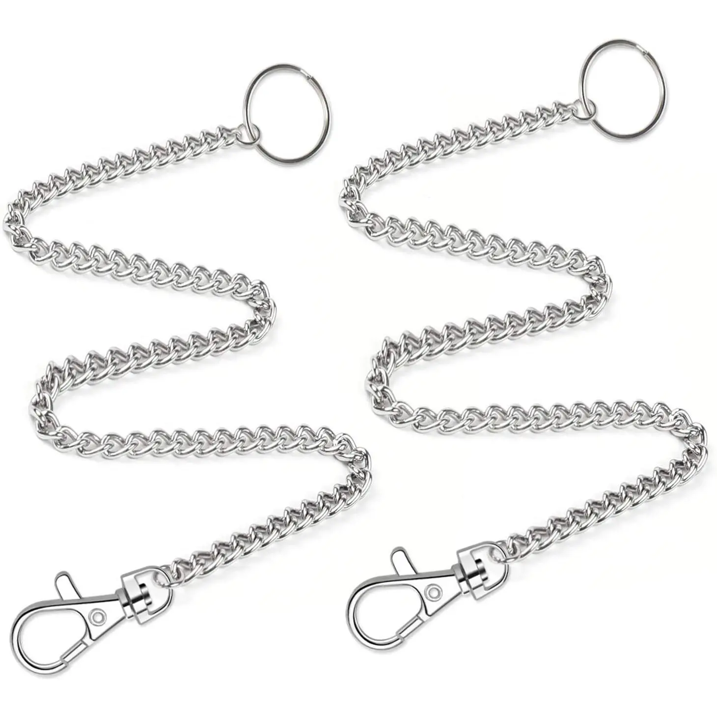 2 count Chain Belt Set, Wallet Chain, Pants Chain, Pocket Chain with Keyring for Pants Belt Jeans Wallets and  (16" & 20")