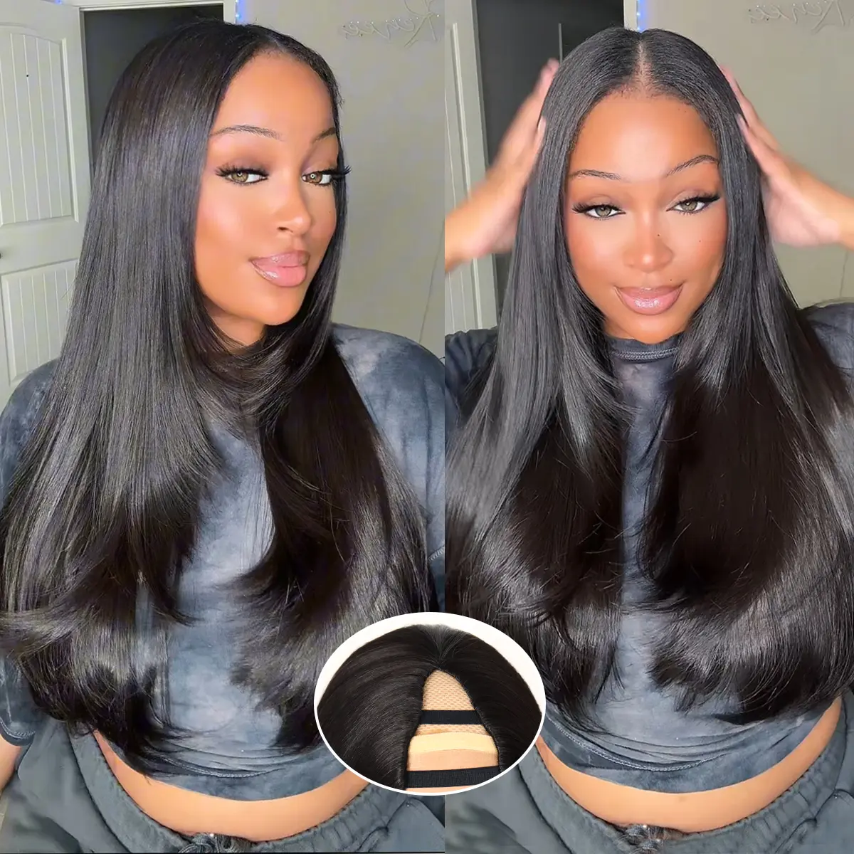 Yaki Straight V Part Layered Wig 250% Density Glueless No Leave Out Synthetic Hair Wig 22 Inch Beginner Friendly