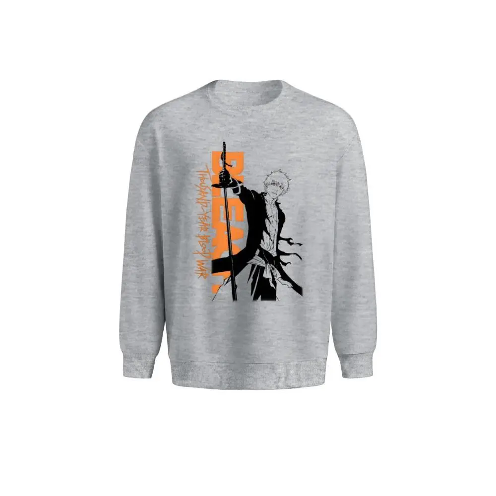 Bleach 1000-Year Blood War Graphic Men's Cotton Round Neck Long-Sleeve Casual Pullover Sweatshirt, White XL Comfortable Fabric Menswear Top, Longsleeves, Garment, Ichigo Art, Anime Enthusiasts, Official License, Orange, Clothes, Official Logo, Cold Wash,,