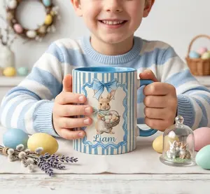 Personalized Cute Easter Egg Bunny 11 oz Accent Mug, Custom Name Mug, Easter Party Gift for Kids