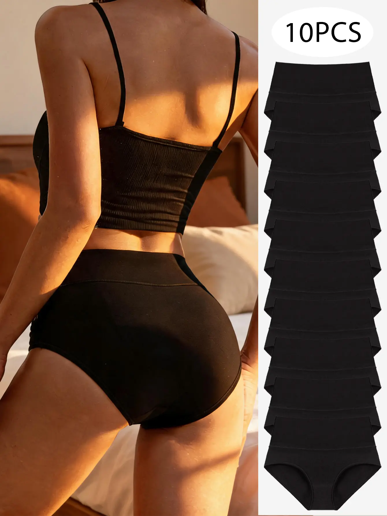 Women's 10-Pack Pure Cotton Minimalist Triangle Briefs - Smooth, Breathable, Lightweight Black Underwear for Christmas, Family Gifting (Sohochic)