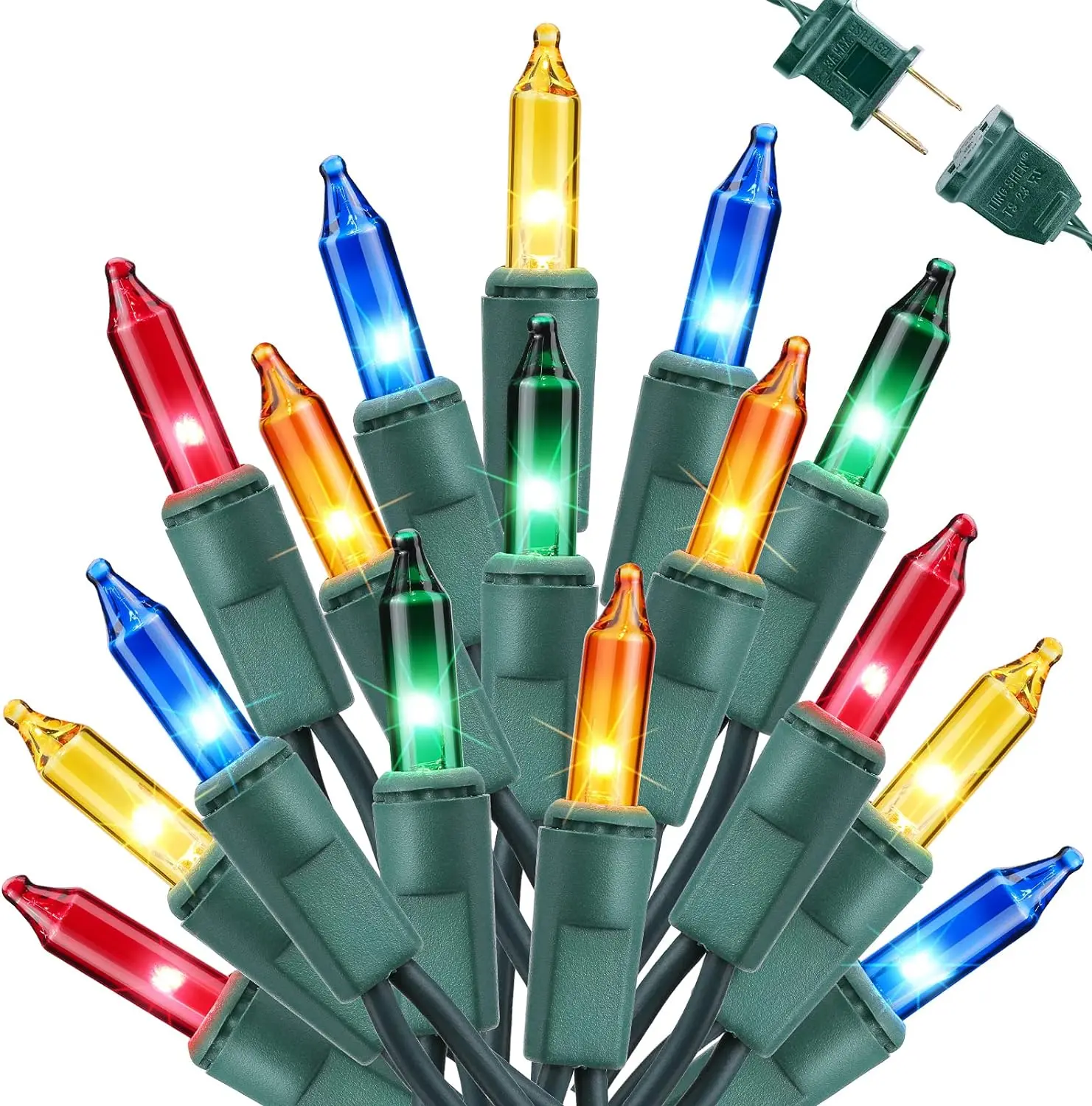 Multicolor Christmas Lights, 12.5ft 50 Count Incandescent Christmas String Lights, UL Certified Connectable Green Wire Christmas Lights for Xmas Tree, Holiday, Party, Christmas Decorations