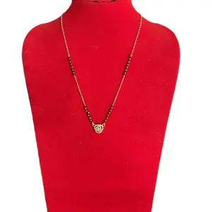 Traditional Floral Magalsutra with Cubic Zircon Stone Necklace on Red Velvet Display