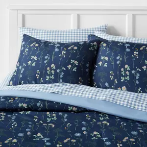 7pc King Floral Printed Microfiber Reversible Comforter & Sheets Set Navy - Room Essentials