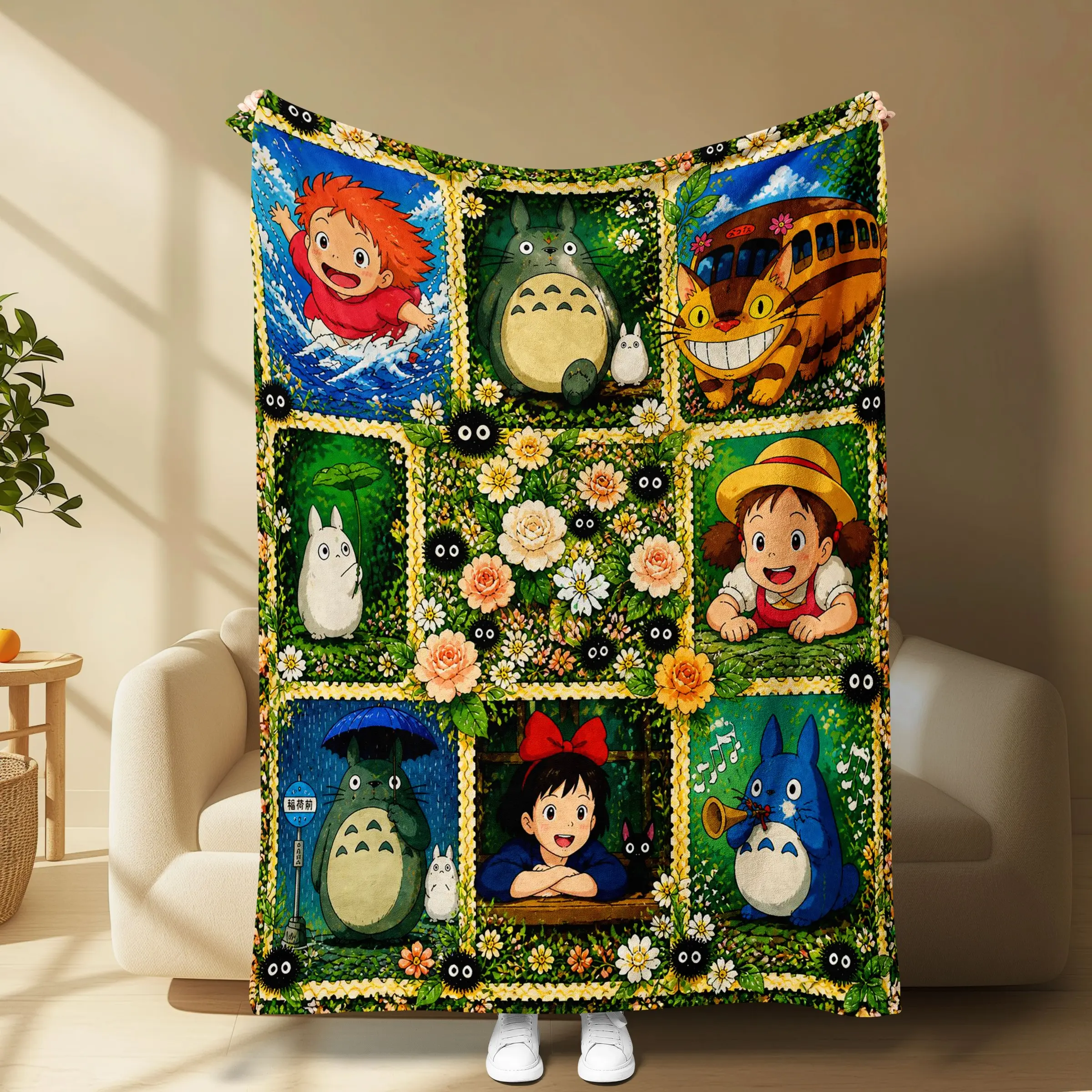 Anime Blanket Totoro Ponyo Cat Bus, Cute Cozy Vibes, Ghibli Style, Home Decor, Gift Ideas, Anime Room, Forest Vibes, Cozy Life, Soft Fluffy Blanket, Decorative Blanket, Throw Blankets, Soft Warm Throw, Cozy Flannel Blanket