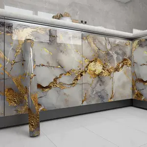 Multifunctional Gold Marble Self-Adhesive Wallpaper, Moisture-Proof PVC Kitchen Stove Backsplash, Thickened Anti-Fog Wall Covering, Thick Construction