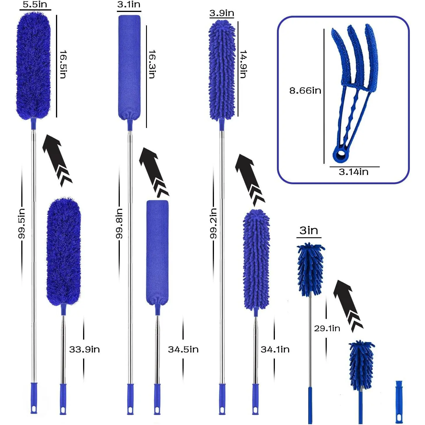 Microfiber Duster with 100 Inch Extendable Pole, Washable Reusable Feather Duster for Ceiling Fans, High Reach Cleaning Tool for Home