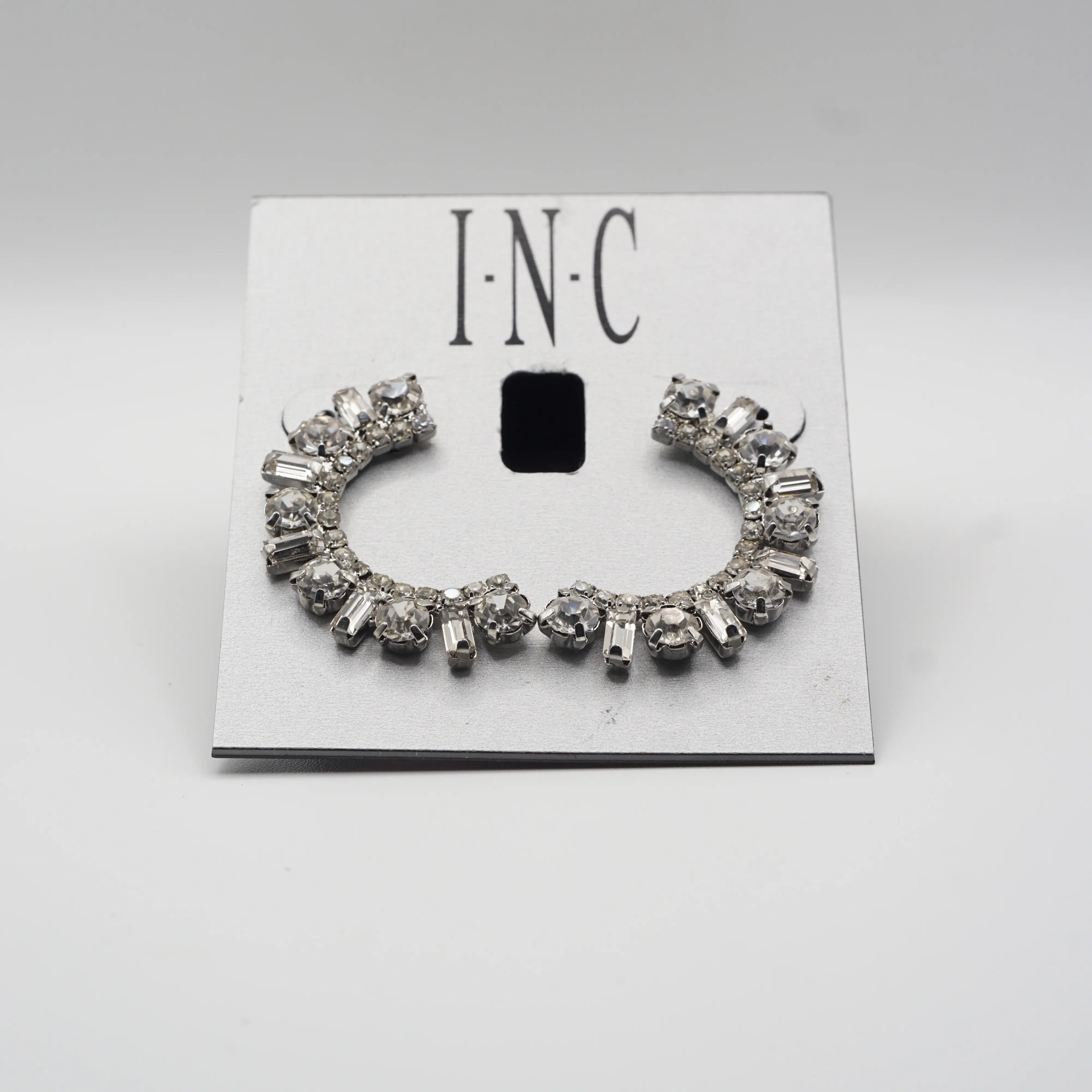 I.N.C Silver-Tone Round Baguette Crystal Curved Drop Earrings