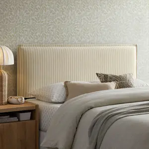 Camille Striped Linen Blend Queen Size Headboard in Oatmeal Stripe