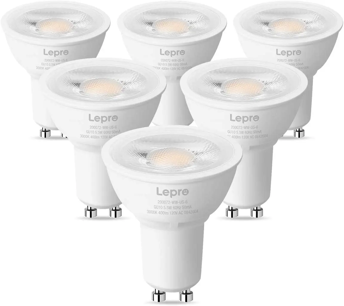 LEPRO GU10 LED Bulb Dimmable, Par16 Form, 5.5W (50W Halogen Equivalent) Flicker-Free Soft Glow 3000K Soft Warm Light, 40°Spotlight, Family Safe 6-Pack for Recessed Track Lighting & Kitchen Range Hood