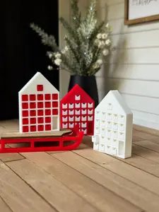 Miniature Red & White Advent House with Working Numbered Drawers 1:12 Scale 3D Printed Christmas Decor 1" x 1.5" x 1/4" Deep