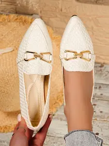 Women's Fashion Plus Size Breathable Slip-On Casual Flats, Pointed Toe Polyester Shoes, Spring & Fall Comfort Sneakers