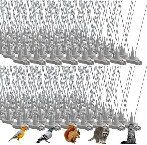 Bird Spikes, 16 Packs Pigeon Deterrent, Stainless Steel Bird Spikes Deterrent for Outside, Spikes Coverage 16 Feet, for Patio, Balcony and Garden Fence