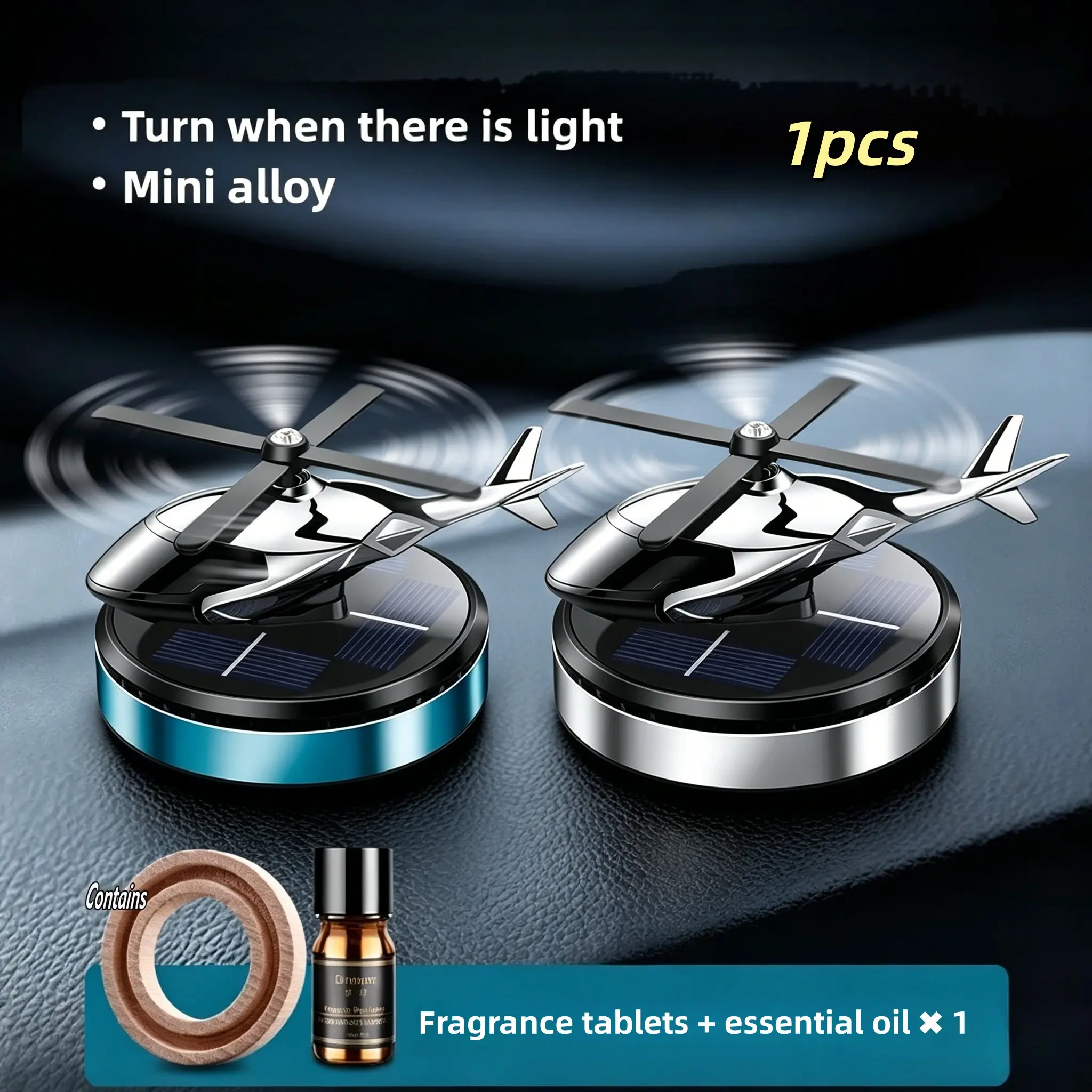 Solar-Powered Rotating Helicopter Car Air Freshener, Car Fragrance, No Charging Needed, Includes Scented Pads & Essential Oil Bottle, Creative Car Decor