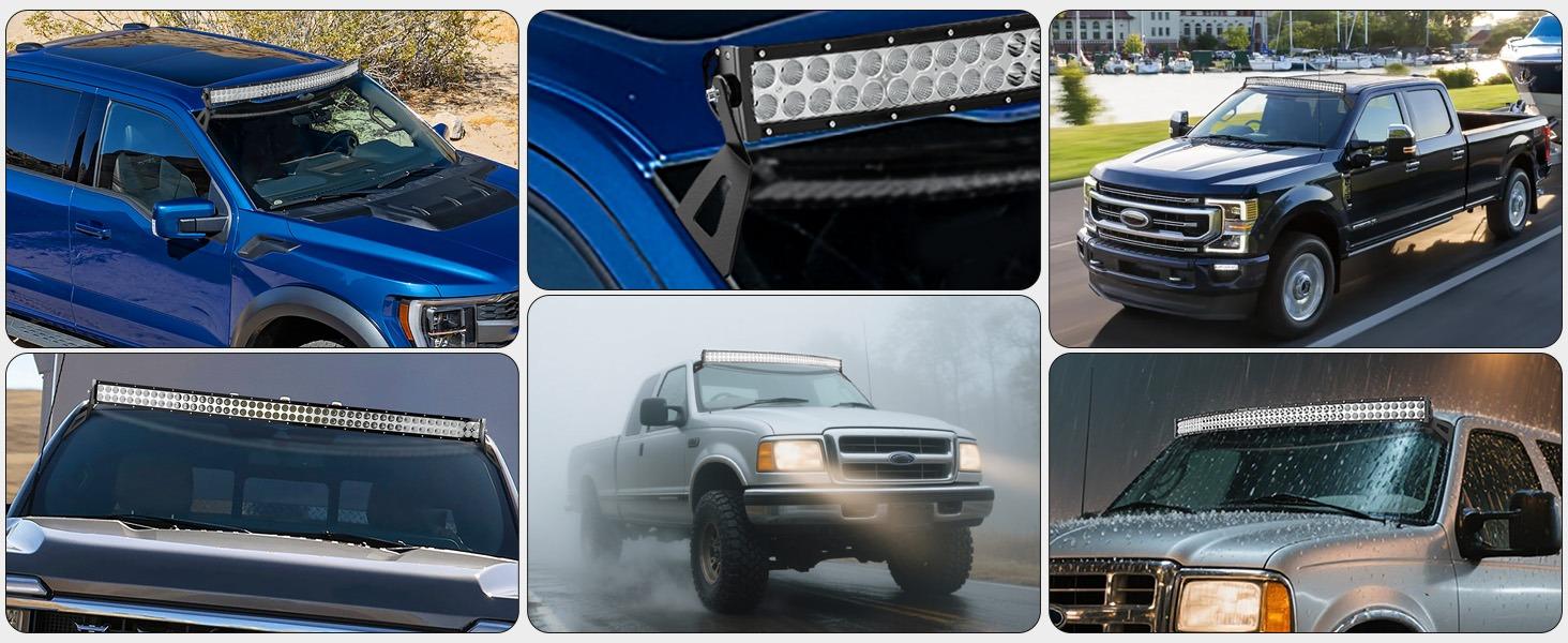 Nilight 54 inch Curved LED Light Bar Bracket Mounting Upper Windshield Roof Cab Brackets Compatible with Ford F250 F350 F450 Super Duty 1999-2016