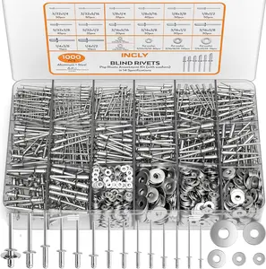 INCLY 1000PCS Aluminum Pop Rivets Assortment Kit – 14 Sizes Blind Rivets with Stainless Steel Washers