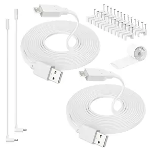 2-Pack Power Extension  25FT, Compatible with  Cam v4,  Cam Pan v3,  OG,  Cam v3 and v3 Pro  Camera, Flat Camera  USB   with 1FT L-Shaped Adapters