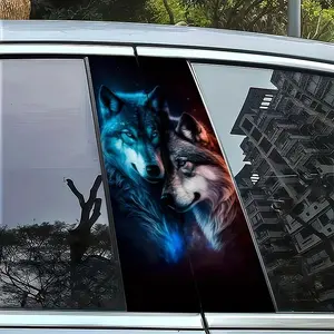 2 pieces of wolf pattern-themed B-pillar car stickers, Truck Decals, Automotive Decals, B-pillar protective film for cars, durable self-adhesive vinyl stickers suitable for vehicles - easy to apply, single use, 25 inches x 50 inches