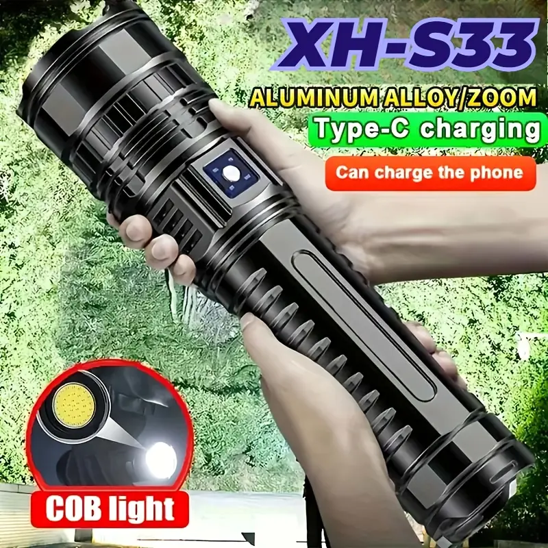 Outdoor High-Brightness Large Flashlight, Equipped with Cob Taillights, Five Lighting Modes, Type-C Charging and Reversible Design, Suitable for Camping, Fishing, Hunting, Rock Climbing, Adventure Night Riding and Hiking Emergency Lighting tiktokshopsprin