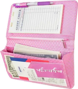 Server books for Waitress Wallet Shimmer Cute Waitressing Book Waiter Organizer with Magnetic Money Zipper Pocket Big Size 5 X 9, Pink