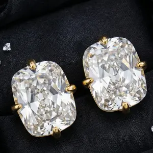 8X10mm Radiant Cut White Zircon Stud Earrings in Gold Plated Setting Minimalist Elegant Ear Jewelry for Daily Wear Hair Accessories Human Hair Wig Styling Body Wave Curly Bundles
