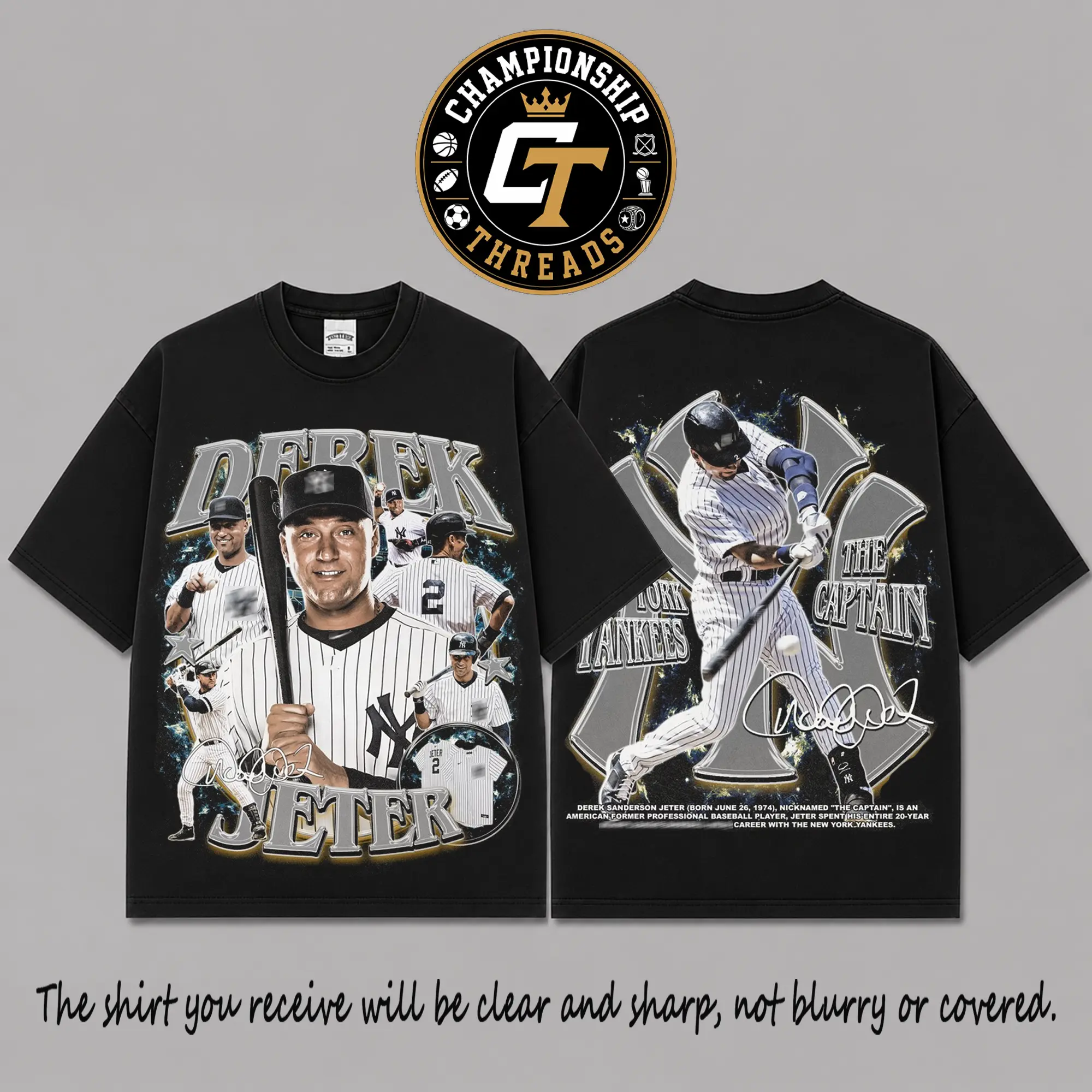 Derek Jeter #2 Premium Cotton T-Shirt, The Captain Baseball Collage Graphic Tee, Hall of Fame Shortstop Oversized Streetwear Shirt, Vintage Game Day Apparel, Gift for Jeter Fans