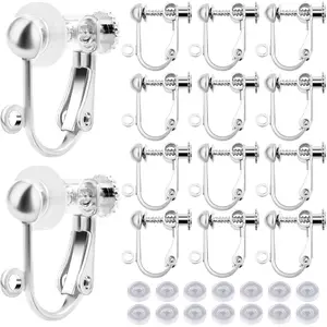 24pcs Clip-On Earring Converters Brass Screw-Back Ear Wire Non-Piercing Earring Assembly with Loops and 24pcs Anti-Pain Ear Pads for DIY Jewelry Making