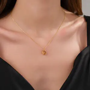 Natural Citrine Round Pendant Necklace  Minimal Everyday Jewelry | Gold or Silver | 16” + 2” Extender | Simple Elegant Layering Necklace | Natural Stone Pendant | Timeless Handmade Style | Perfect Gift for Her