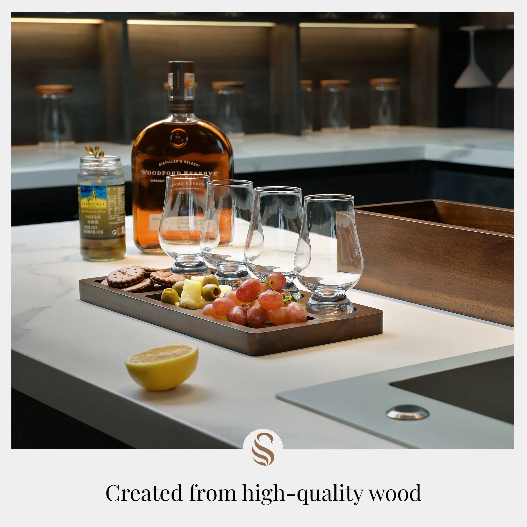 Glencairn Whiskey Glasses Set with Custom Flight Board - Engraved Wooden Box - Personalized Bourbon Gifts for Men who Have Everything Utensils