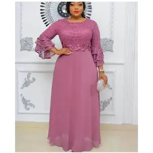 Plus Size African Party Dresses for Women 2024 New Fashion Dashiki Ankara Lace Wedding Gowns Elegant Turkey Muslim Maxi Dress Can be used with raincoat