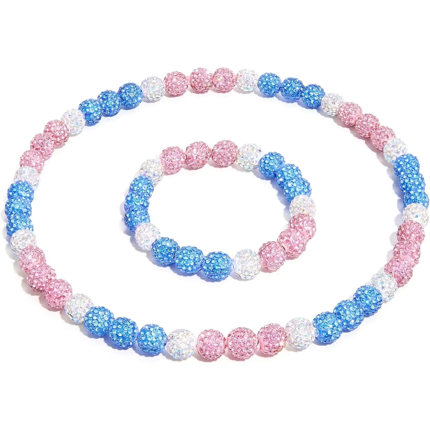 KF5-JLY002  Baseball Necklace 18in Baseball Chain and Bracelet Set Beaded Necklace Pollyanna for Men Women Bling Rhinestone Drip