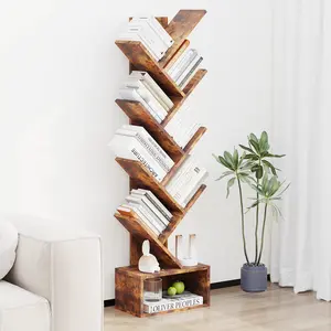 OUTGOODS Space-Saving 8-Tier Wooden Tree Bookshelf – Tall Standing Bookcase with Storage – Modern Office Furniture – Display Rack for Living Room, Bedroom, Home Office, Kids & Adults