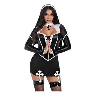 Leg Avenue Holy Hottie Set Boned Garter Dress with Cross Accents and Nun Habit