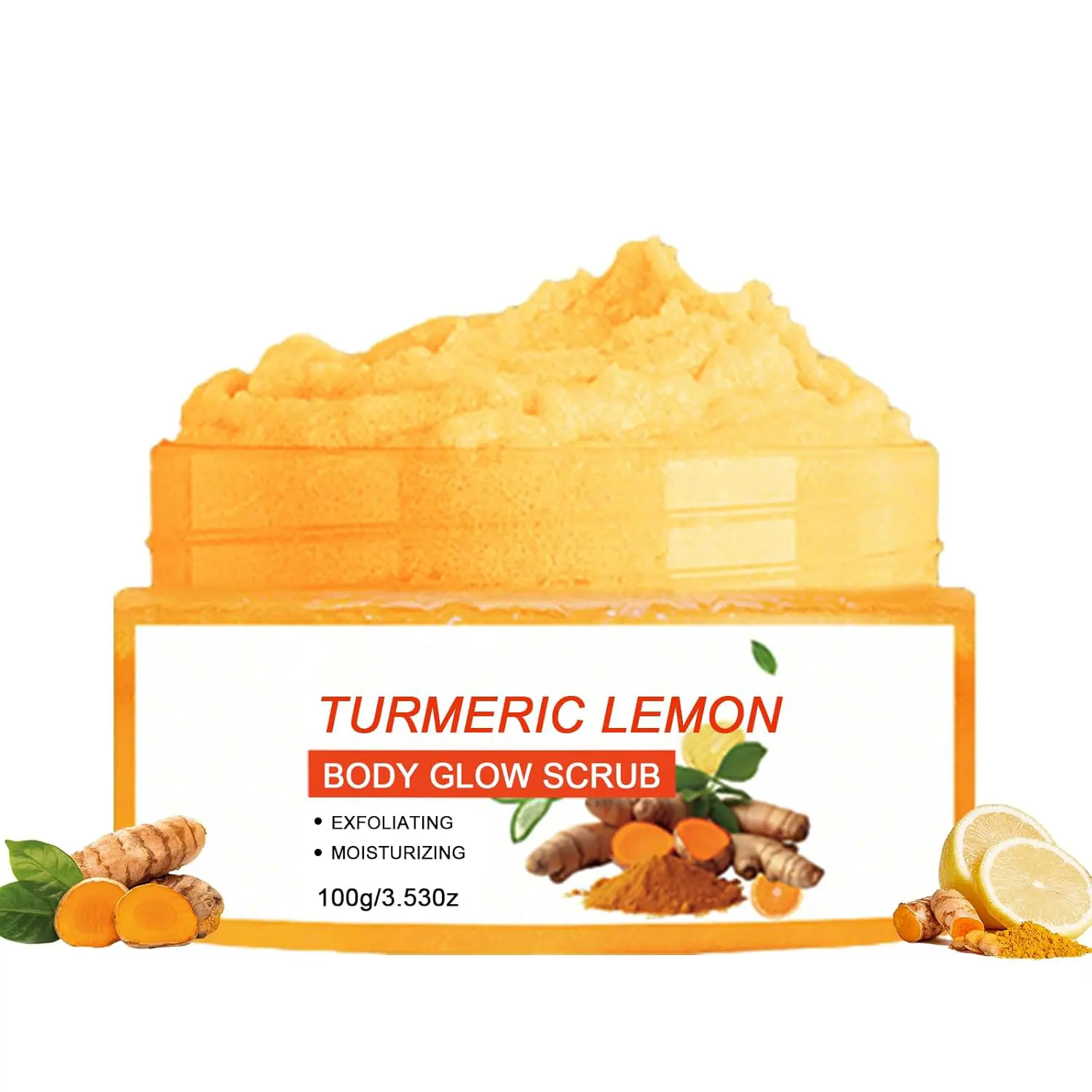 Turmeric Lemon Exfoliating Scrub - 3.53 oz Deep Cleansing Cleanser, Underarm Detox Moisturizer, Glow Body Polish for Smoother Skin, Bath & Body Care Product, Cosmetic, 3.53Oz, Alcohol-Free, Detoxifies, Deep Cleansing Exfoliator, Massage Gently