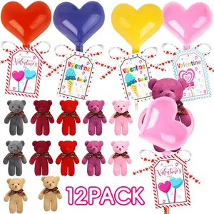 Adorable 12-Piece Solid Color Plush Bear Set with 12 Greeting Cards - Valentine Gifts for Children, Ideal for School Favors, Festive & Party Supplies, Home Decoration, Solid Colors