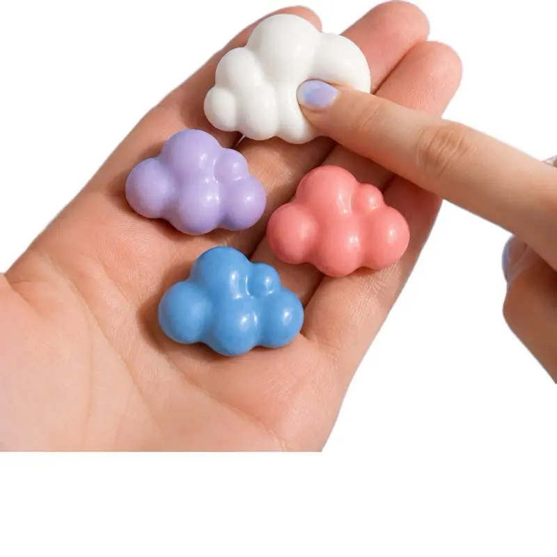 Handmade Pastel Mini Cloud Squishies 3-Pc Pink Collection - Oddly Satisfying Slow-Rise Silicone Textured Sensory Toy for Sensory Activities, Office Stress Relief Fidgets