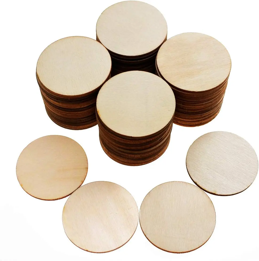 100 Pieces Unfinished Wood Circle Round Disc Blank Natural Wooden Cutout Ornaments for Decoration DIY Craft Art Supplies, 0.11 inch Thick (2 Inch)