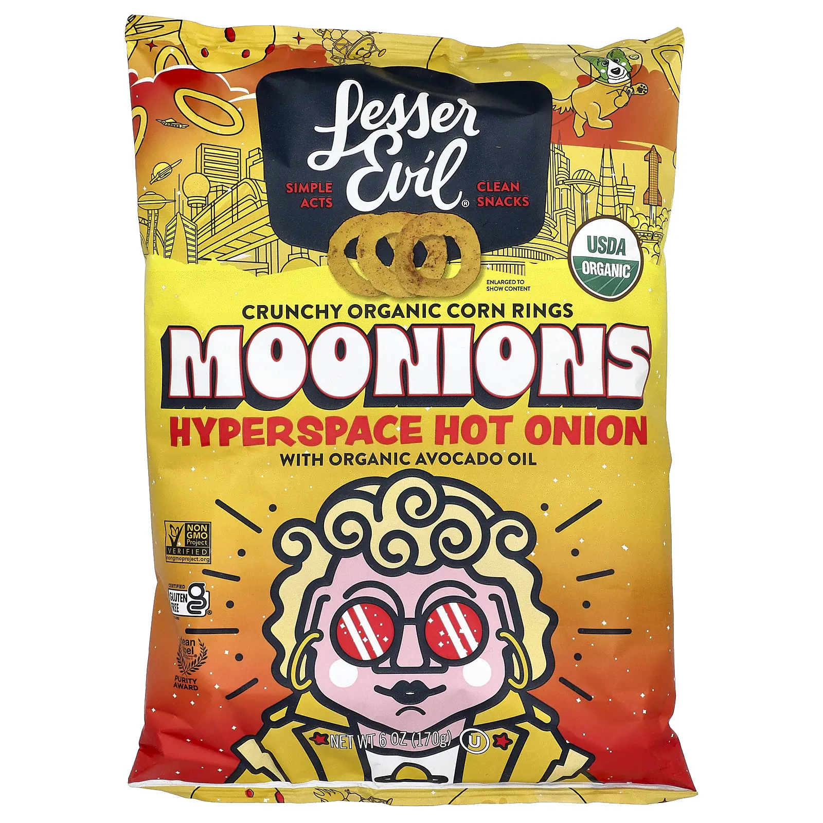 LesserEvil Moonions, Hyperspace Hot Onion, 6 oz (170 g)