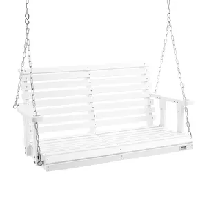 【fathersdaygift】VEVOR Wooden Porch Swing 4 ft, Patio bench swing for Courtyard & Garden, Upgraded 880 lbs Strong Load Capacity, Heavy Duty Swing Chair Bench with Hanging Chains for Outdoors, White