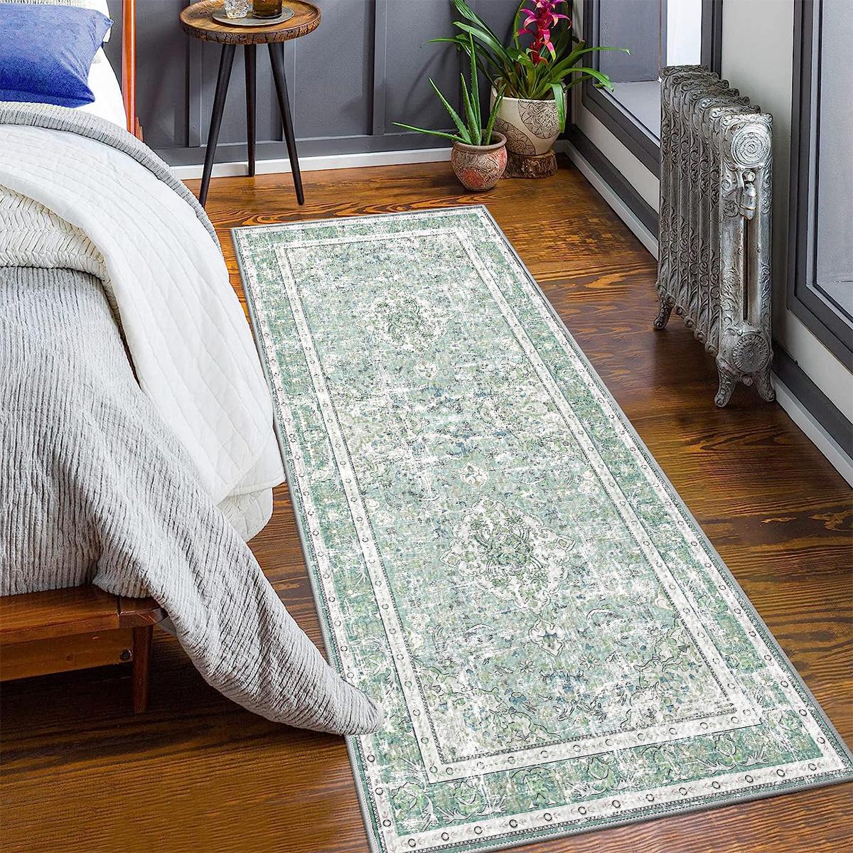 Soft Washable Boho Runner Rug 2ft x 6ft | Non-Slip Vintage Rug for Kitchen & Hallway