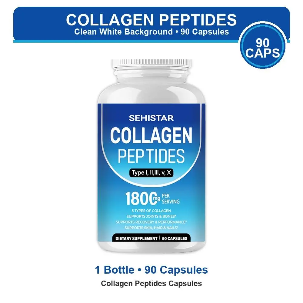 SEHISTAR Multi Collagen Peptides Dietary Supplement Capsules, 1800mg, Types I-II-III-V-X, for Health, Beauty Skin Care, Hair, Nails & Joint Support
