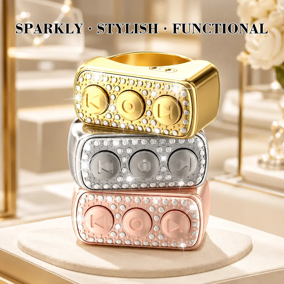 D03 Xring Glitter Diamond Bluetooth Scrolling Ring Remote, TikTok Video Scroller, Page Turner, Volume Control, Like & Camera Shutter for iPhone, iPad & Android, Hands-Free Selfie & Reading Accessory