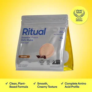 Ritual Vegan Protein Powder - 20g Pea Protein with BCAA Complete Amino Acid Profile - Supports Lean Muscle* - Plant-Based Protein - Tested for Heavy Metals - Sugar-Free** - Non-GMO - Chocolate - 1 Lbs Fitness Endurance Supplement