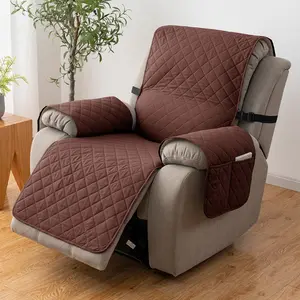 Recliner Slipcover for Pet Protection, Washable Waterproof Non-Slip Fabric Adjustable Chaise Lounge Cover with Pockets & Straps