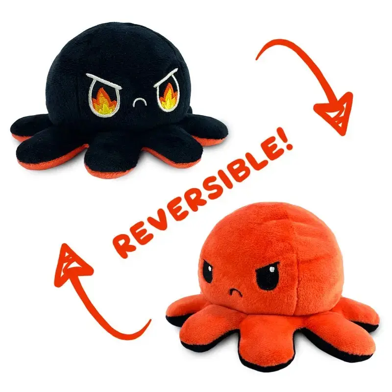Reversible Octopus Plushie, Stuffed Cute Stuffed Animal, Huggable Collectible Squishy Octopus Doll (Black-Red, Polyester)