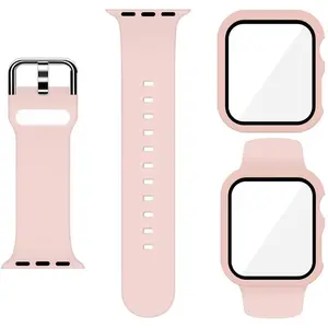 Soft Silicone Watch Band & Screen Protector Case, Smartwatch Strap, 2 Counts/set Comfortable Adjustable Watch Band & Screen Protector Compatible With Apple Watch Band 38/40/41/42/44/45/49mm
