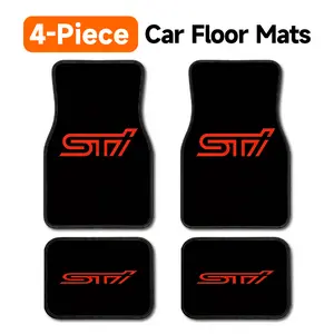 4-Piece STI Black Car Floor Mats with Red Subaru Tecnica International Racing Logo Universal Fit Auto Floor Liner All Weather Protection Non-Slip Carpet, STI Inspired Floor Mats for Subaru Enthusiasts