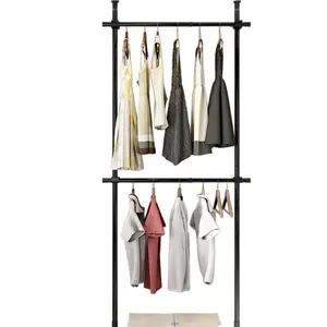 Carbon Steel Garment Rack with Round Hangable Shelves, Space-Saving Organizer Storage, Ceiling-Top & Floor Mount Options, 220lbs Max Load, Ideal Home Supply Gift